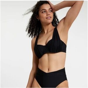 Calia Women's Swim Pleated Panel Underwire Bikini Top Pure Black, 34C